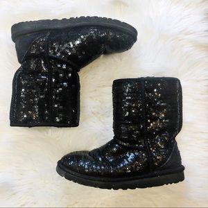 UGG Classic Black Sequin Pull-On Boots Size 6